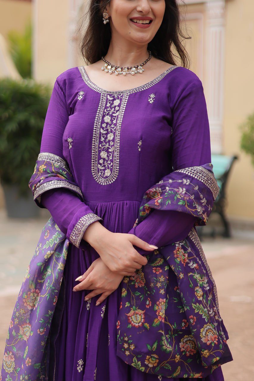 Chinon And Sequins Embroidered Work Discover the perfect ensemble to add a touch of glamour to your wardrobe and stand out from the crowd
