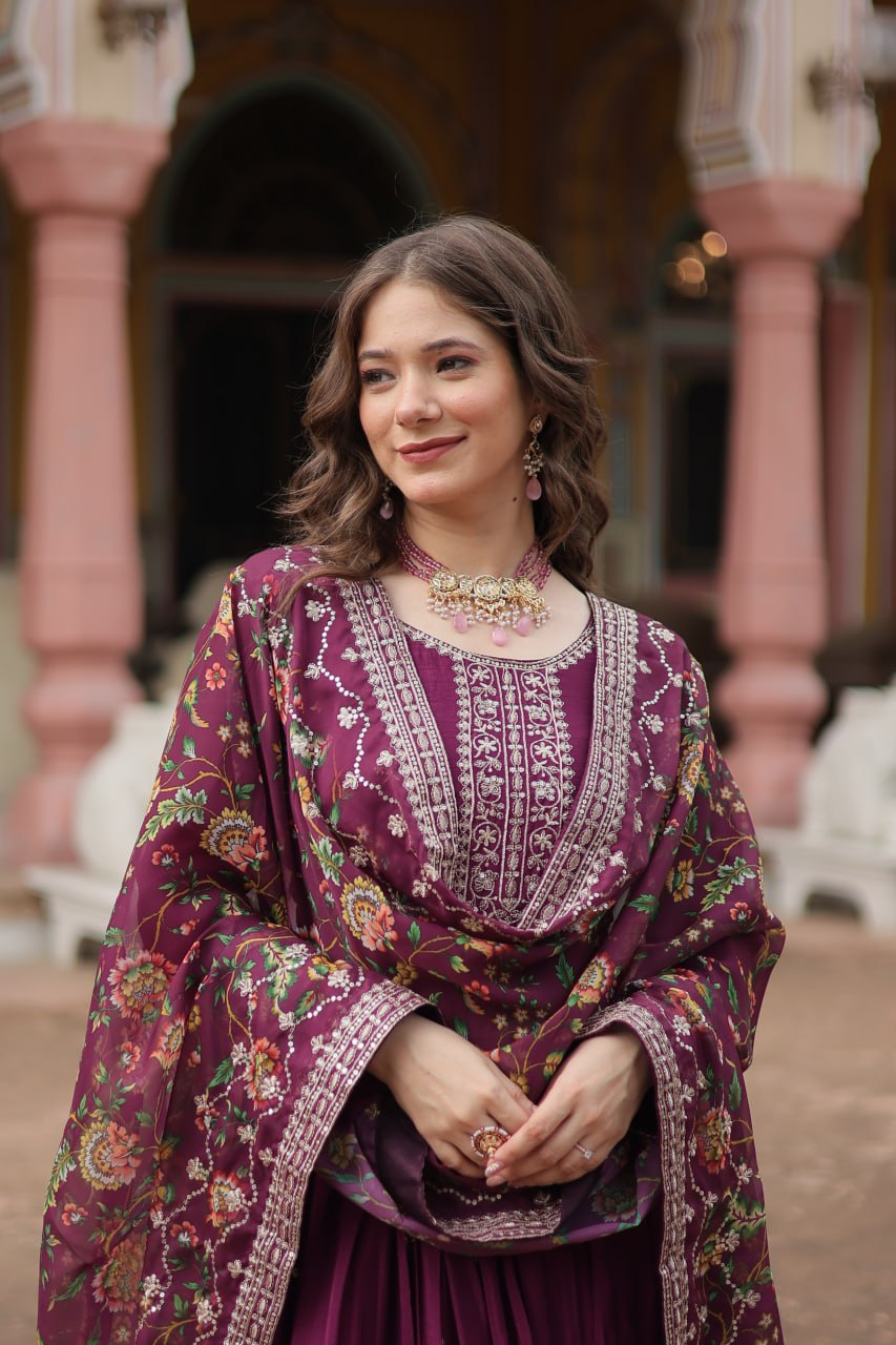 Chinon And Sequins Embroidered Work Discover the perfect ensemble to add a touch of glamour to your wardrobe and stand out from the crowd
