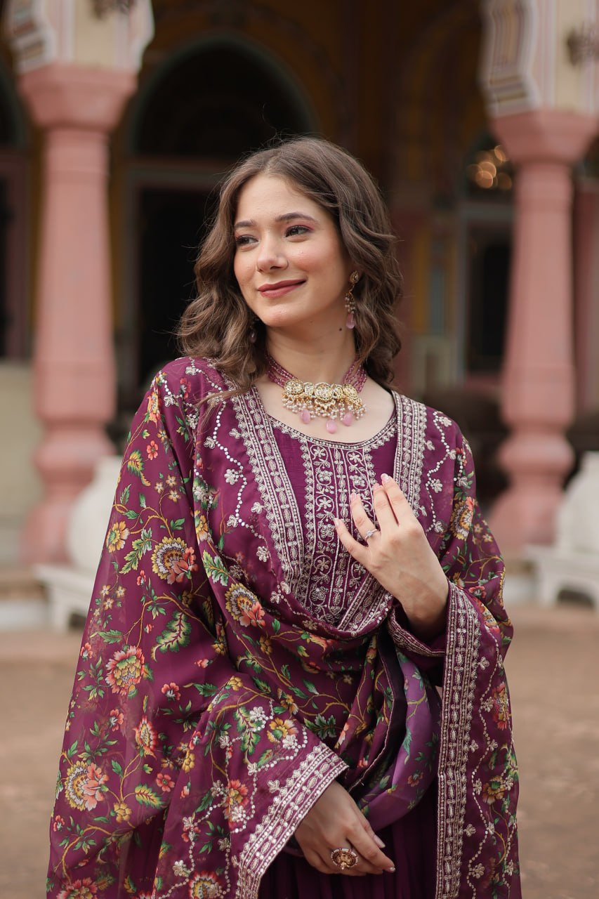 Chinon And Sequins Embroidered Work Discover the perfect ensemble to add a touch of glamour to your wardrobe and stand out from the crowd
