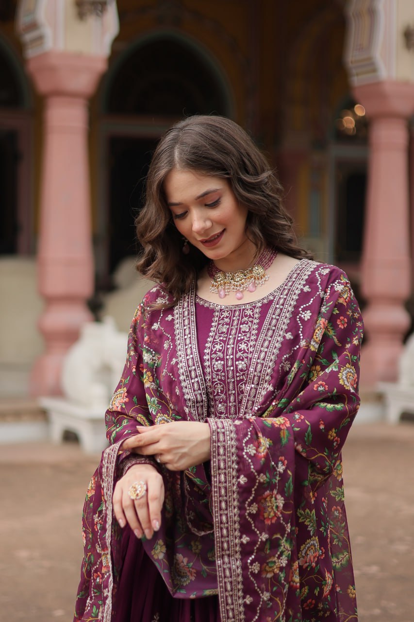 Chinon And Sequins Embroidered Work Discover the perfect ensemble to add a touch of glamour to your wardrobe and stand out from the crowd
