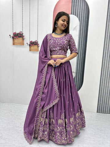 Beautiful Chinon Silk Embroidery Thread Work Ready to Wear Lehenga Choli
