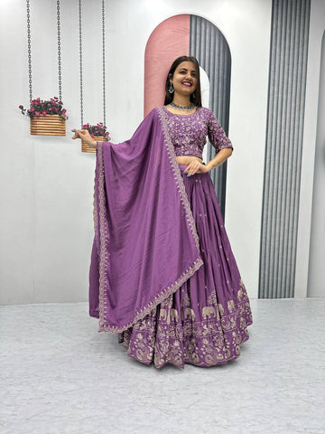 Beautiful Chinon Silk Embroidery Thread Work Ready to Wear Lehenga Choli

