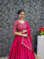Beautiful Chinon Silk Embroidery Thread Work Ready to Wear Lehenga Choli
