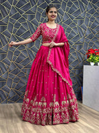 Beautiful Chinon Silk Embroidery Thread Work Ready to Wear Lehenga Choli
