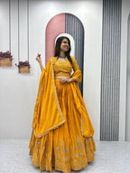 Beautiful Chinon Silk Embroidery Thread Work Ready to Wear Lehenga Choli
