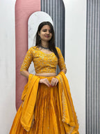 Beautiful Chinon Silk Embroidery Thread Work Ready to Wear Lehenga Choli
