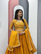 Beautiful Chinon Silk Embroidery Thread Work Ready to Wear Lehenga Choli
