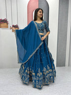 Beautiful Chinon Silk Embroidery Thread Work Ready to Wear Lehenga Choli
