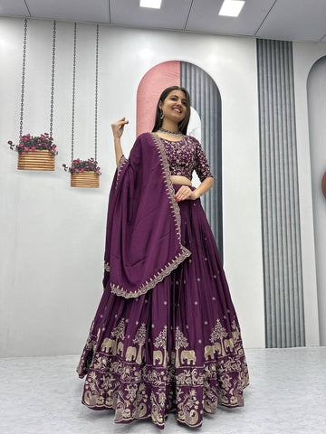 Beautiful Chinon Silk Embroidery Thread Work Ready to Wear Lehenga Choli
