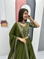 Beautiful Chinon Silk Embroidery Thread Work Ready to Wear Lehenga Choli
