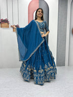 Beautiful Chinon Silk Embroidery Thread Work Ready to Wear Lehenga Choli
