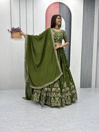 Beautiful Chinon Silk Embroidery Thread Work Ready to Wear Lehenga Choli
