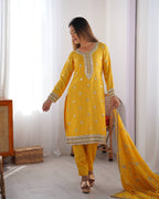 
Premium Chinon Silk with thread & Sequence Work Fancy Suit Set
