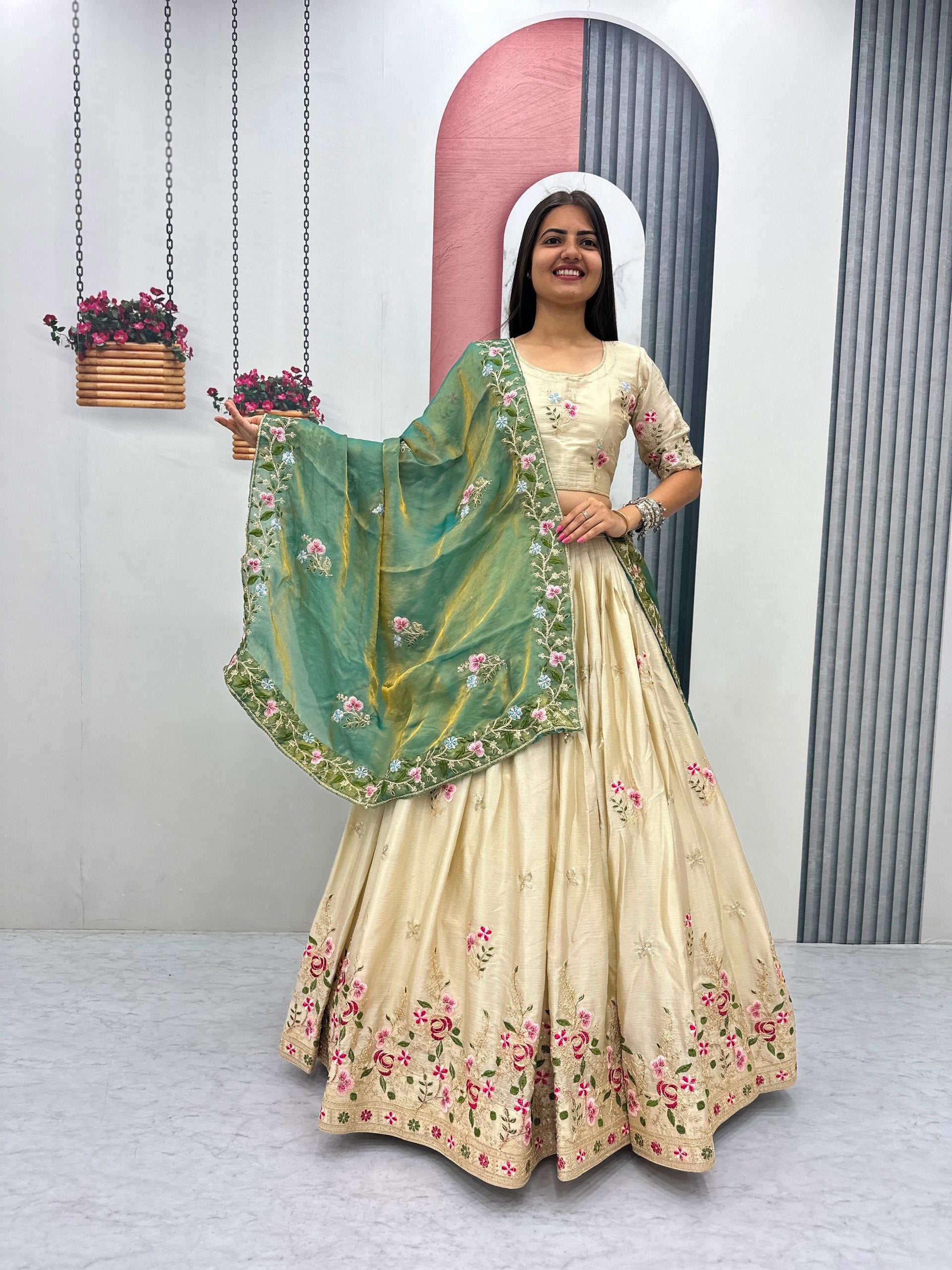 Luxury Chinon Heavy Thread Work Lehenga Collection for Women

