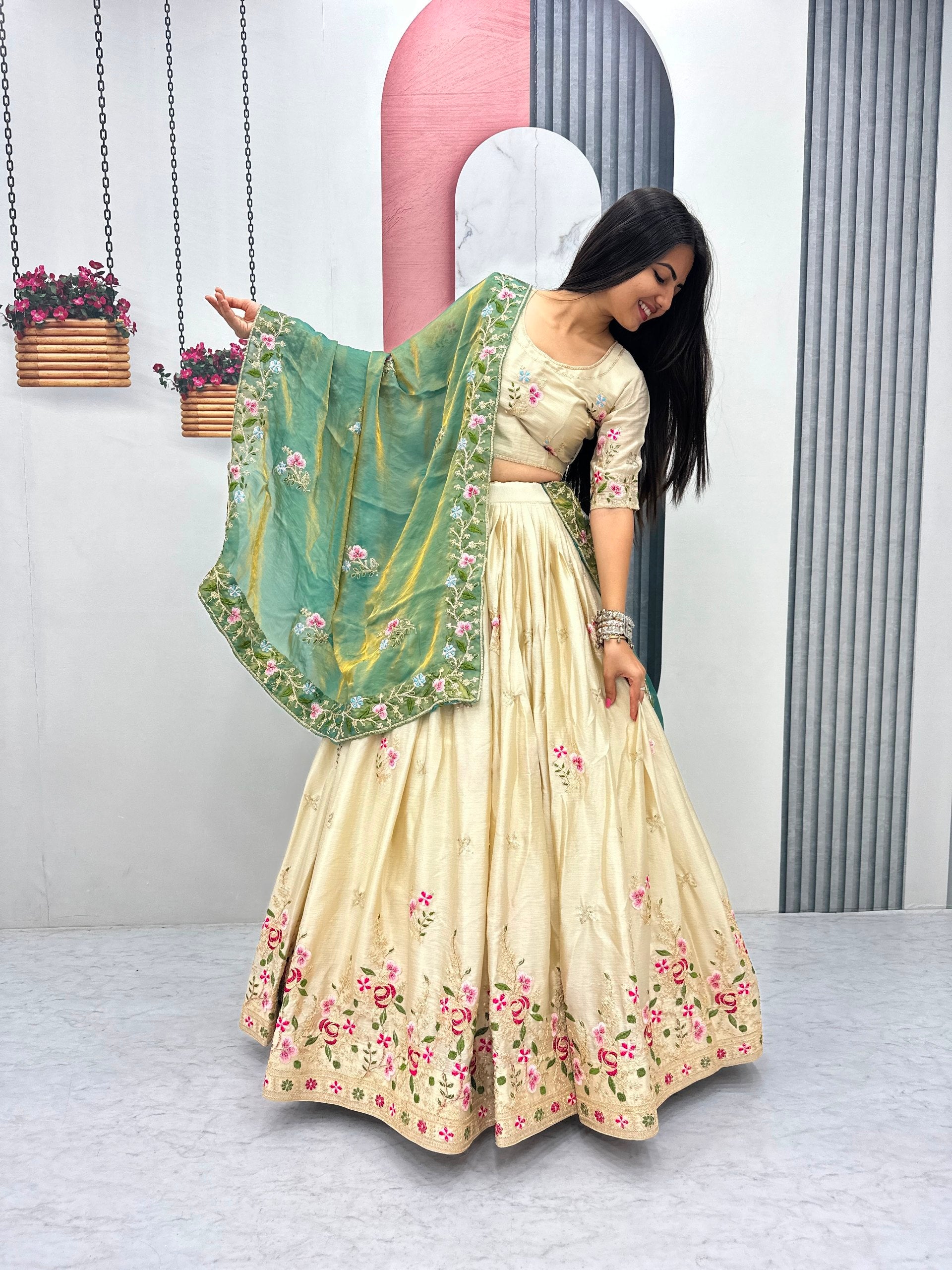 Luxury Chinon Heavy Thread Work Lehenga Collection for Women
