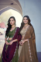 Chinon Checks Zari Weaving Wedding Wear Lehenga Set
