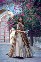 Chinon Checks Zari Weaving Wedding Wear Lehenga Set
