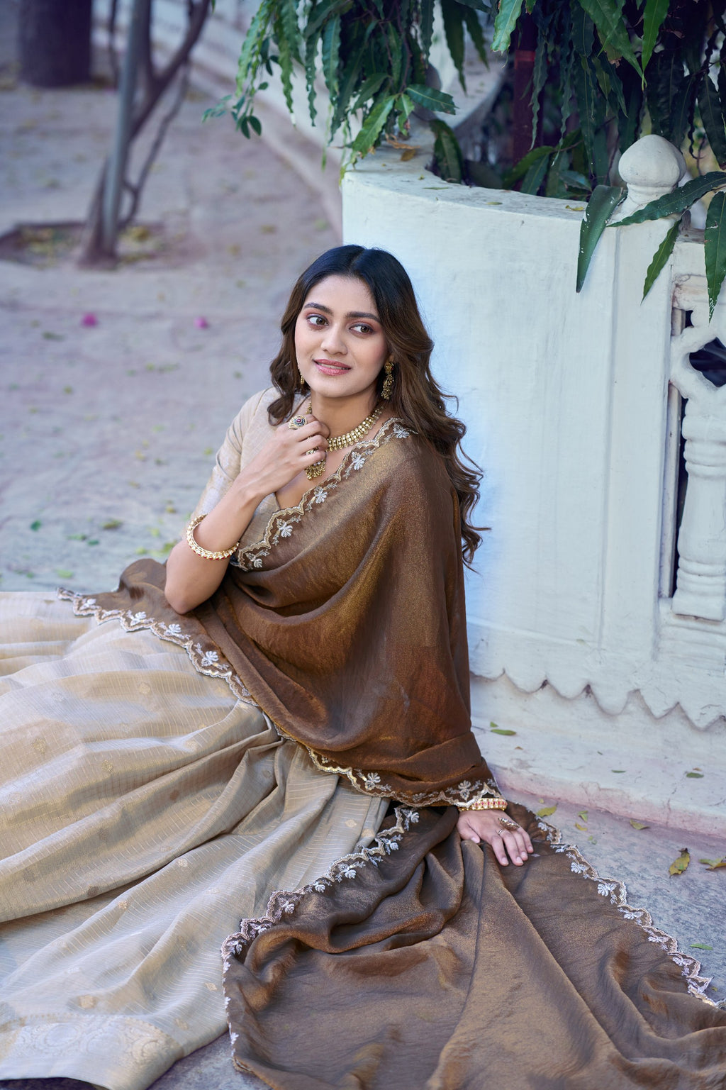 Chinon Checks Zari Weaving Wedding Wear Lehenga Set
