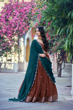 Chinon Checks Zari Weaving Wedding Wear Lehenga Set
