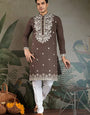 Wedding Functions Chocolate Gray Embroidered Kurta