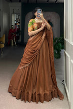 Luxury Chocolate Crush Designer Lehenga Set With Handcrafted Gotta Patti Blouse And Embroidered Dupatta