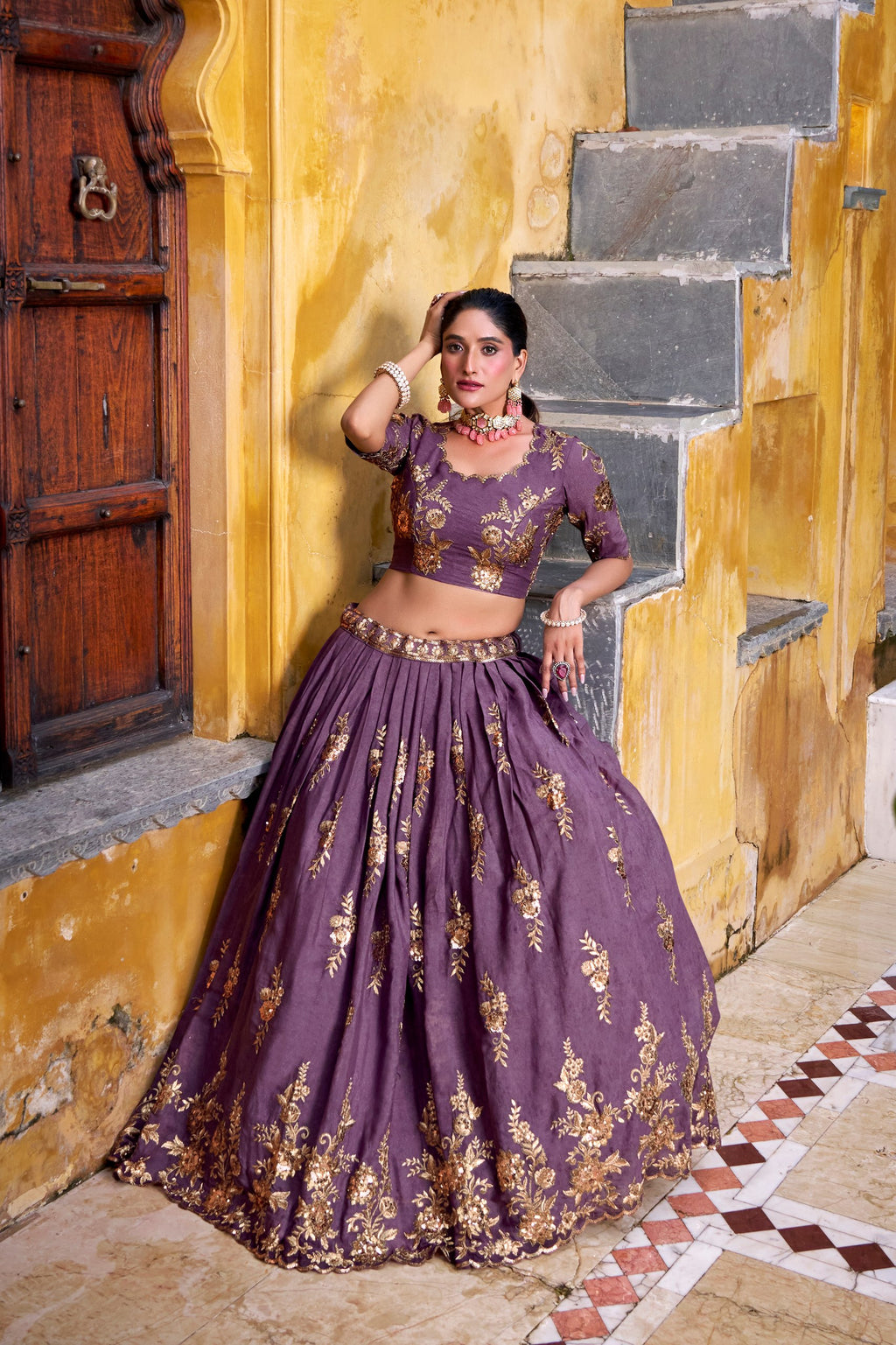 Luxury Chocolate Crush Embroidered Lehenga Choli Set
