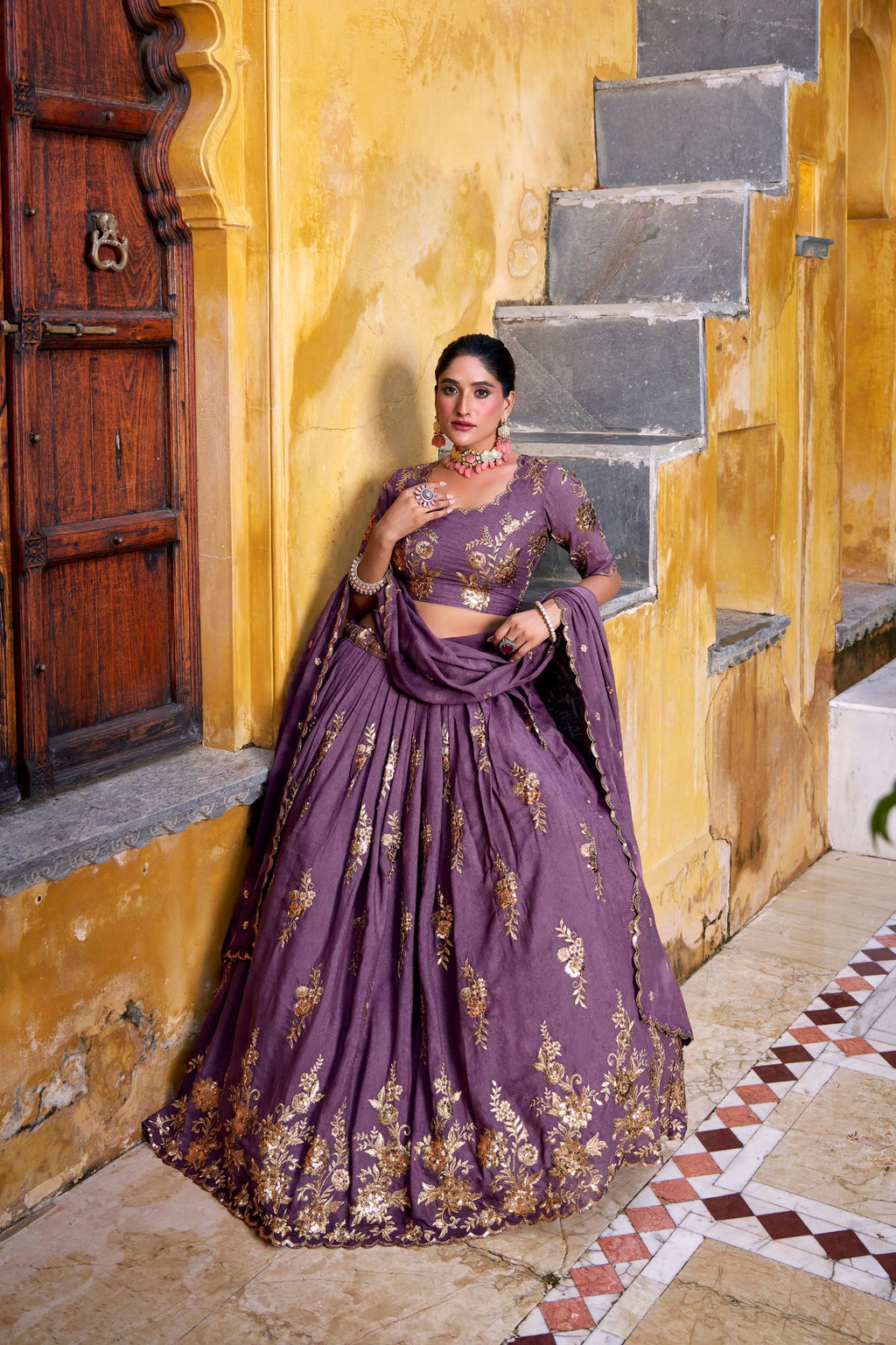 Luxury Chocolate Crush Embroidered Lehenga Choli Set
