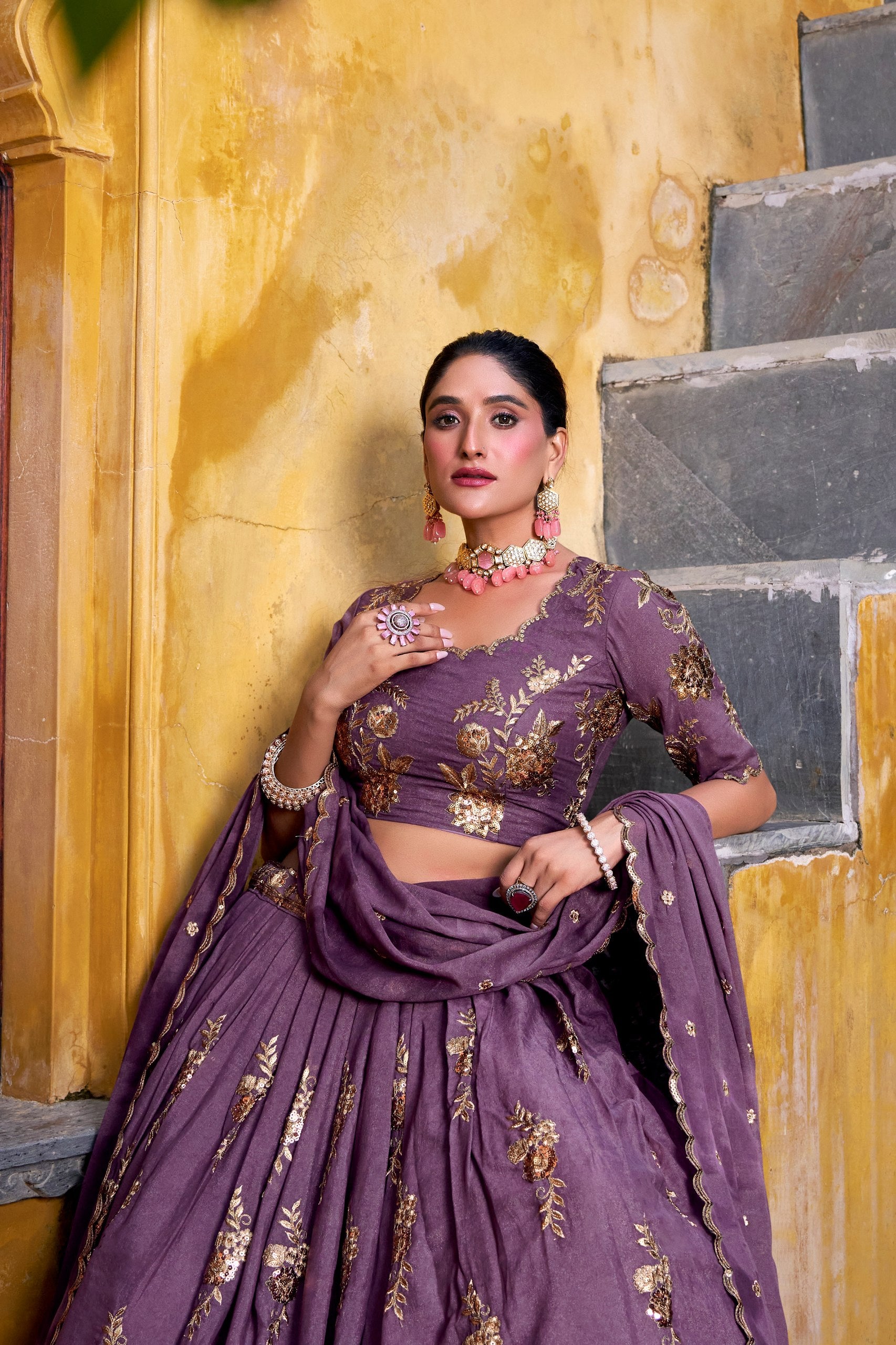 Luxury Chocolate Crush Embroidered Lehenga Choli Set
