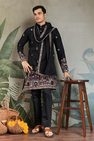 Classic Black Kurta Pajama for Men with Rich Embroidery