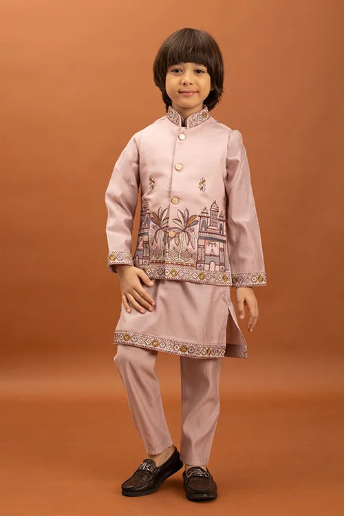 Classic Pink Koti Kurta Set for Kids 6-12 Yrs