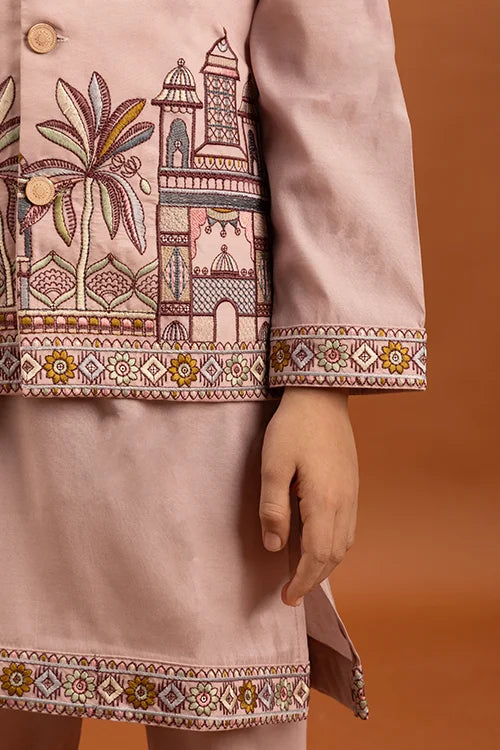 Classic Pink Koti Kurta Set for Kids 6-12 Yrs