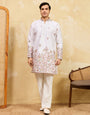Classic White Thread & Sequence Embroidered Work Kurta Set