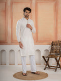 Classic White Soft Cotton Val-Moti Butta Work Kurta Outfit for Men
