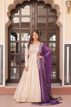 Cosmos weaving Jacquard with Pearl Beads Embroidered work Gown
