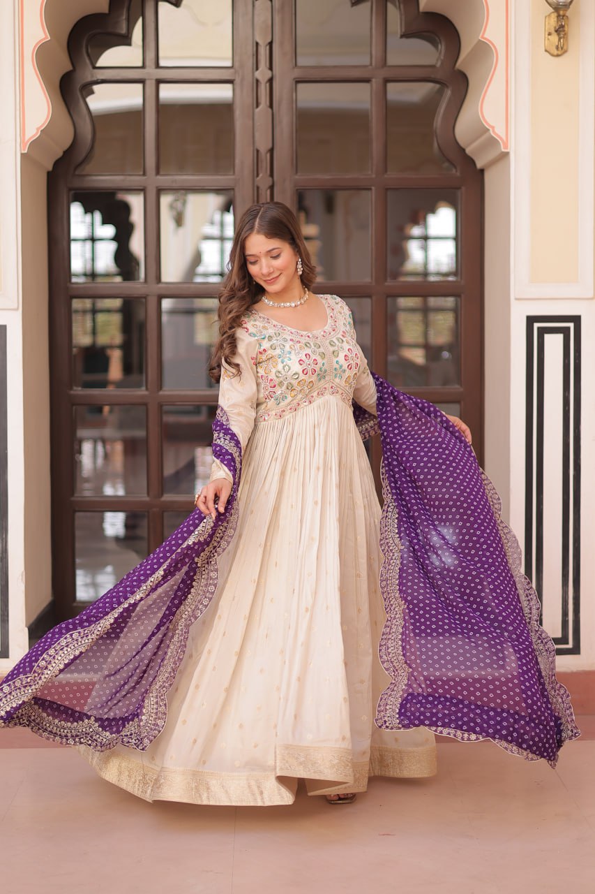 Cosmos weaving Jacquard with Pearl Beads Embroidered work Gown