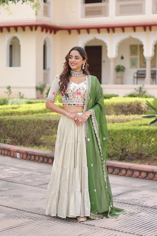 Elegant Cosmos Silk Lehenga Set with Embroidered Blouse & Designer Dupatta