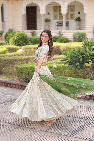 Elegant Cosmos Silk Lehenga Set with Embroidered Blouse & Designer Dupatta