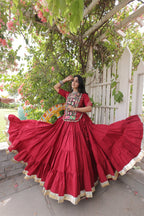 Traditional Kora Cotton Frill Stitch Lehenga Choli for Navratri

