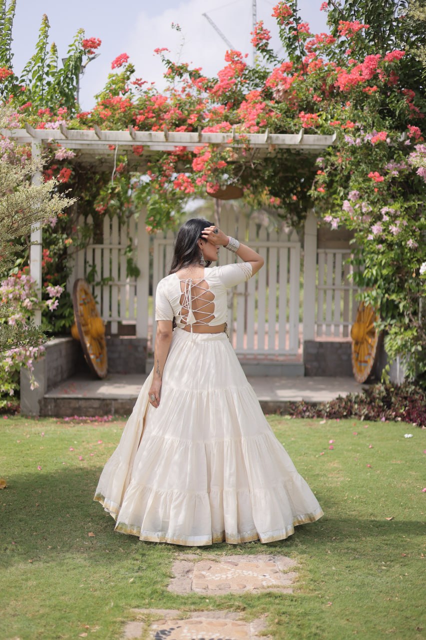 Traditional Kora Cotton Frill Stitch Lehenga Choli for Navratri
