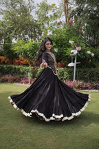 Traditional Kora Cotton Frill Stitch Lehenga Choli for Navratri

