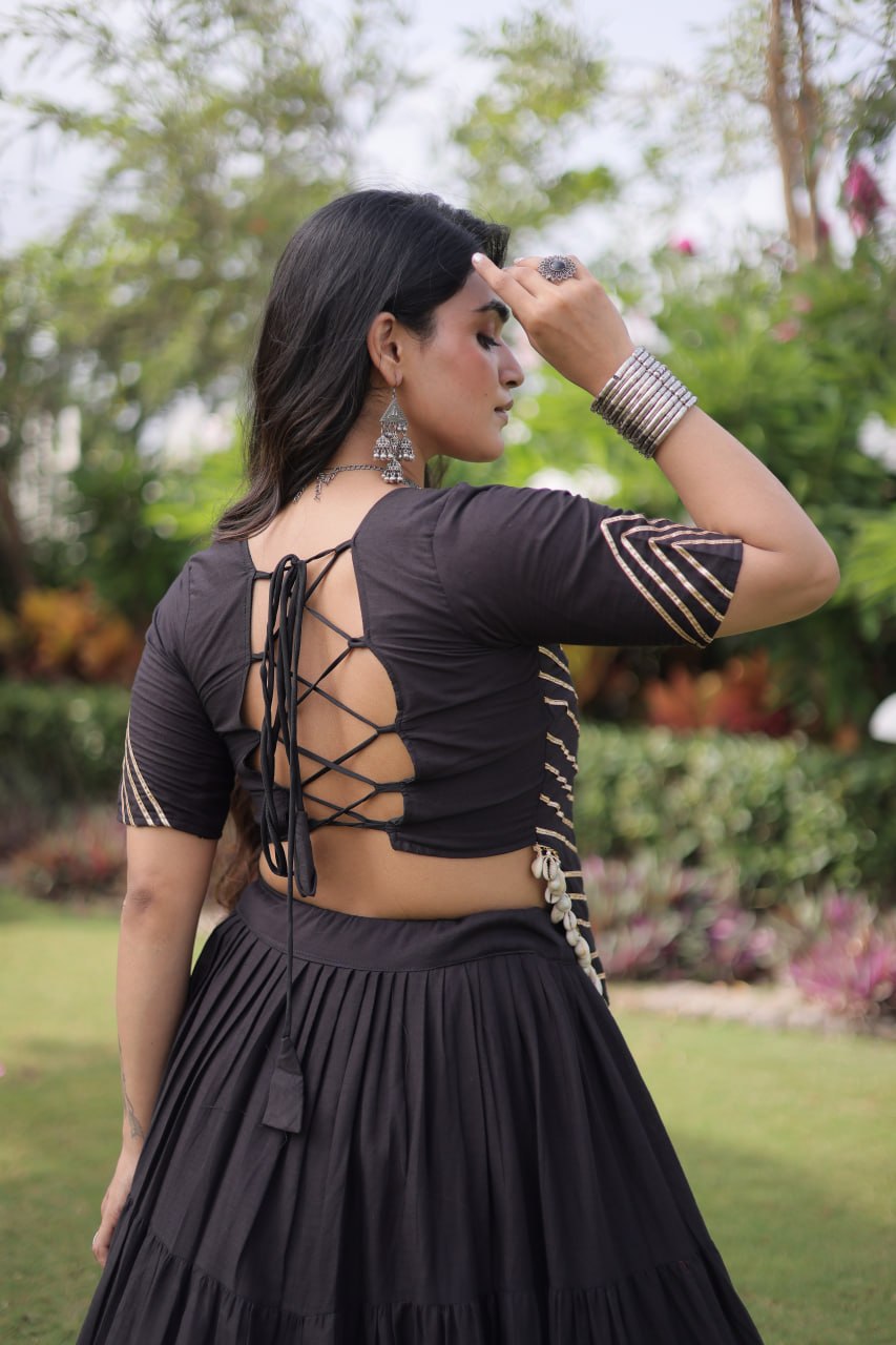 Traditional Kora Cotton Frill Stitch Lehenga Choli for Navratri
