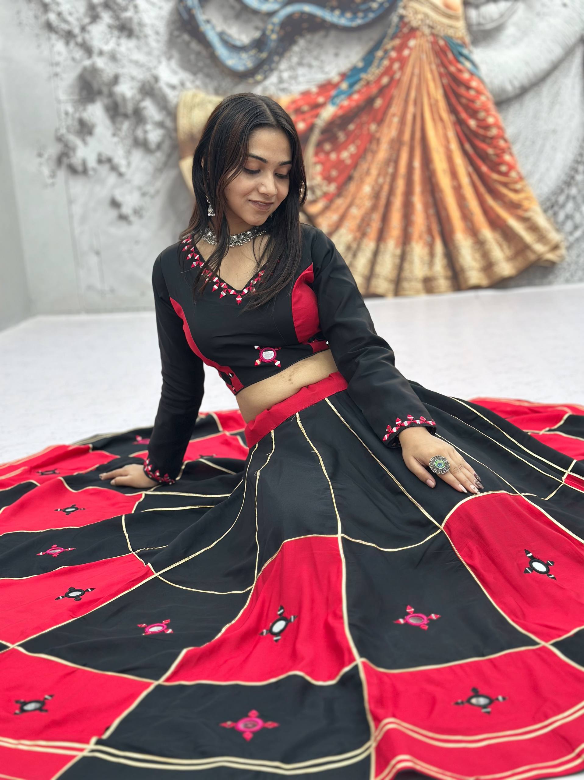Garba Special Cotton Mirror Gota Patti Lehenga Set | Tulip Designer
