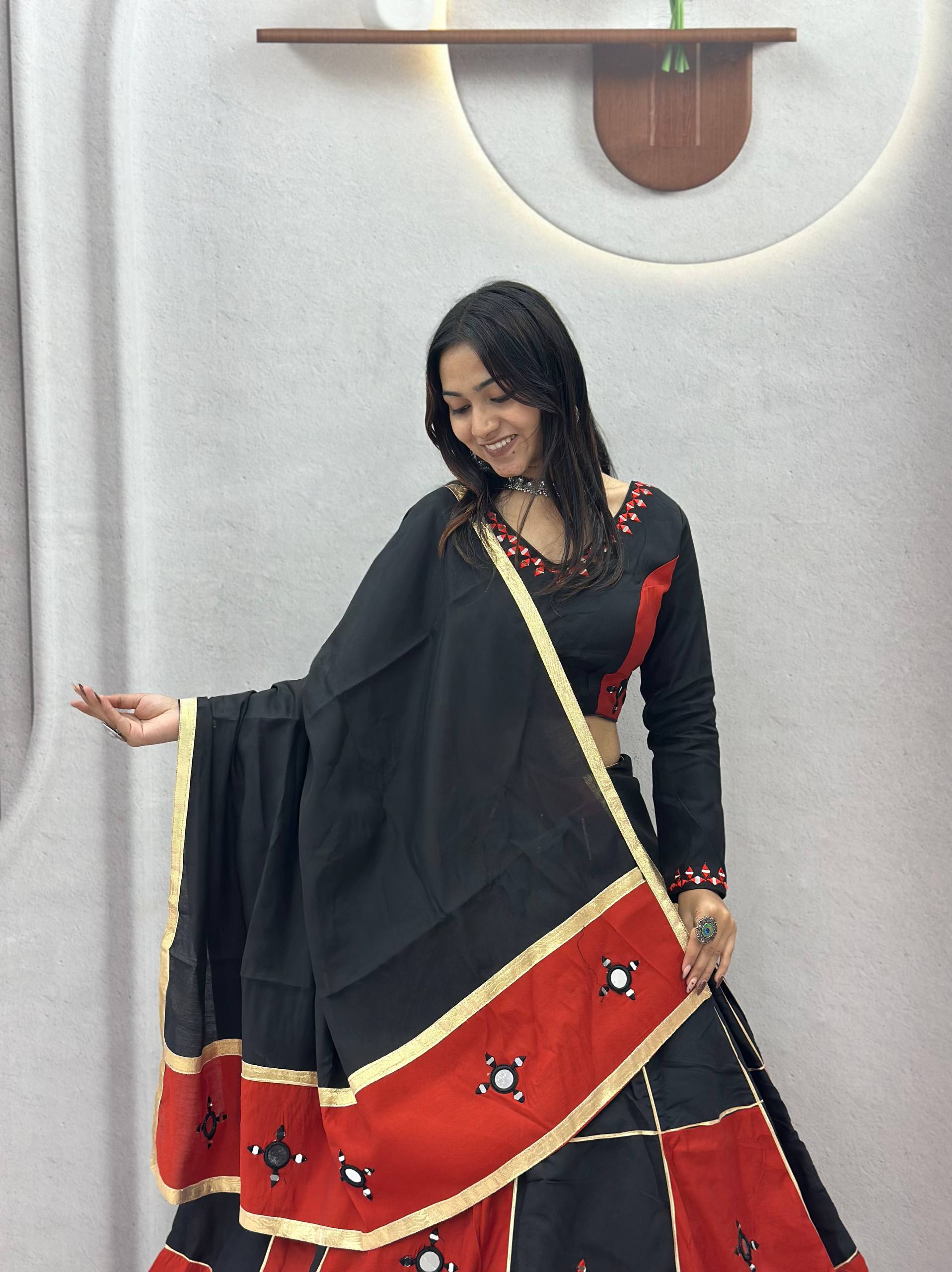 Garba Special Cotton Mirror Gota Patti Lehenga Set | Tulip Designer

