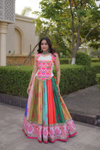 Multicolor Cotton Mirror Work Lehenga Set | Tulip Designer
