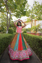 Multicolor Cotton Mirror Work Lehenga Set | Tulip Designer
