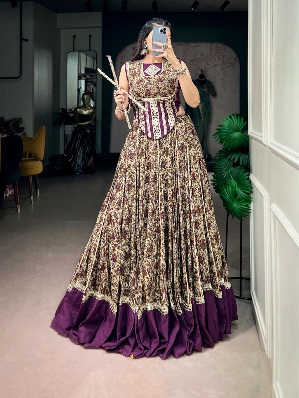 Chanderi Cotton Real Mirror Lace Lehenga Set | Tulip Designer
