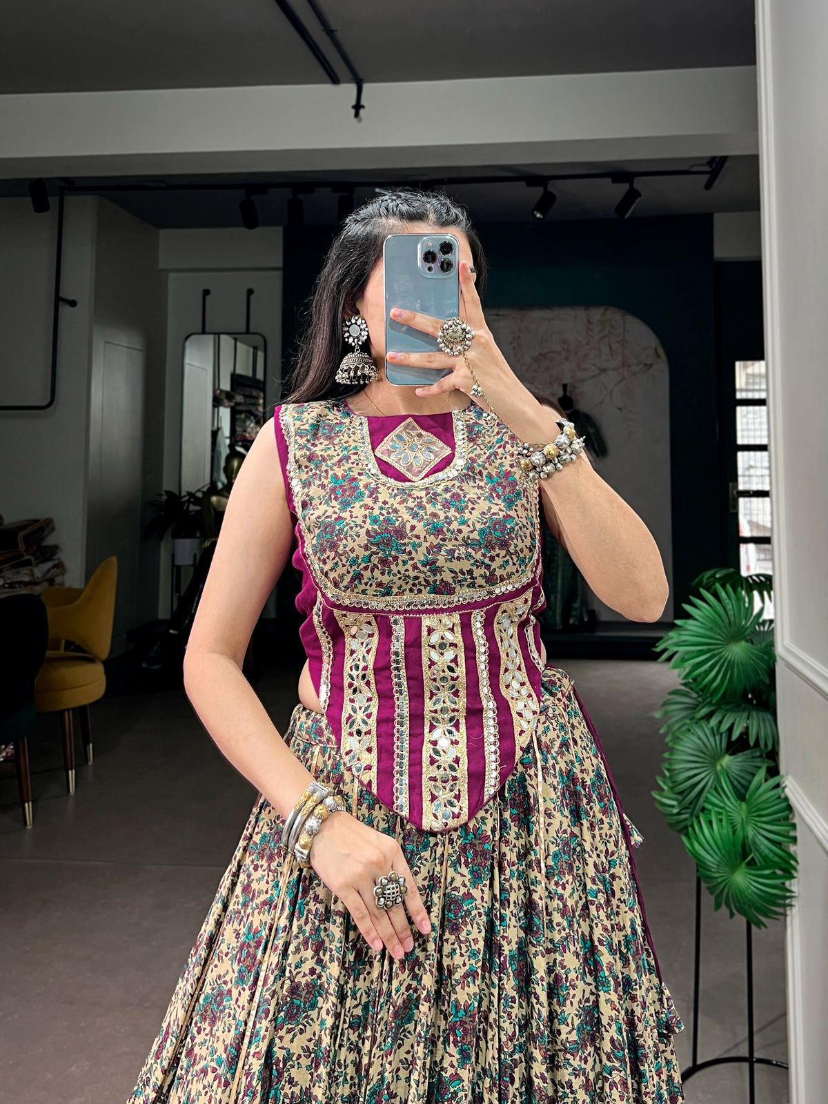 Chanderi Cotton Real Mirror Lace Lehenga Set | Tulip Designer
