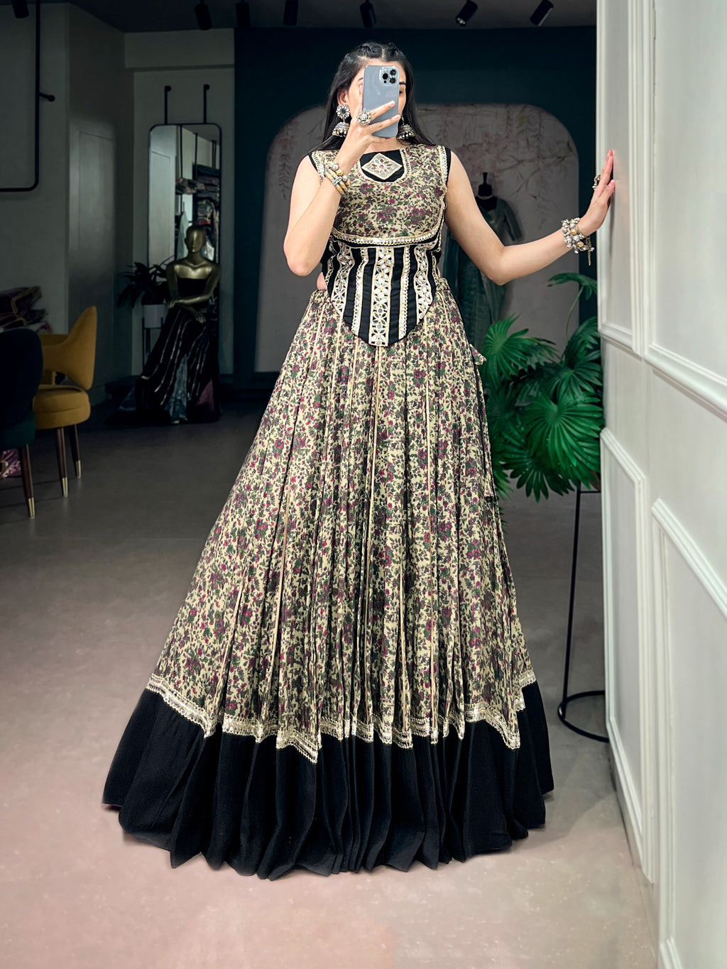 Chanderi Cotton Real Mirror Lace Lehenga Set | Tulip Designer

