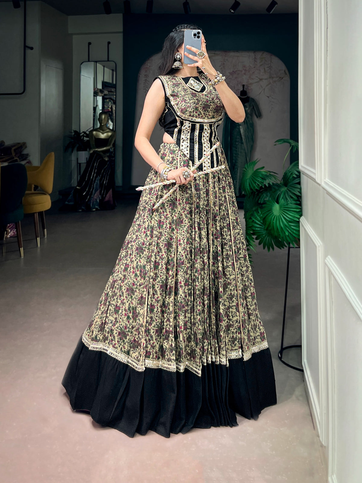 Chanderi Cotton Real Mirror Lace Lehenga Set | Tulip Designer

