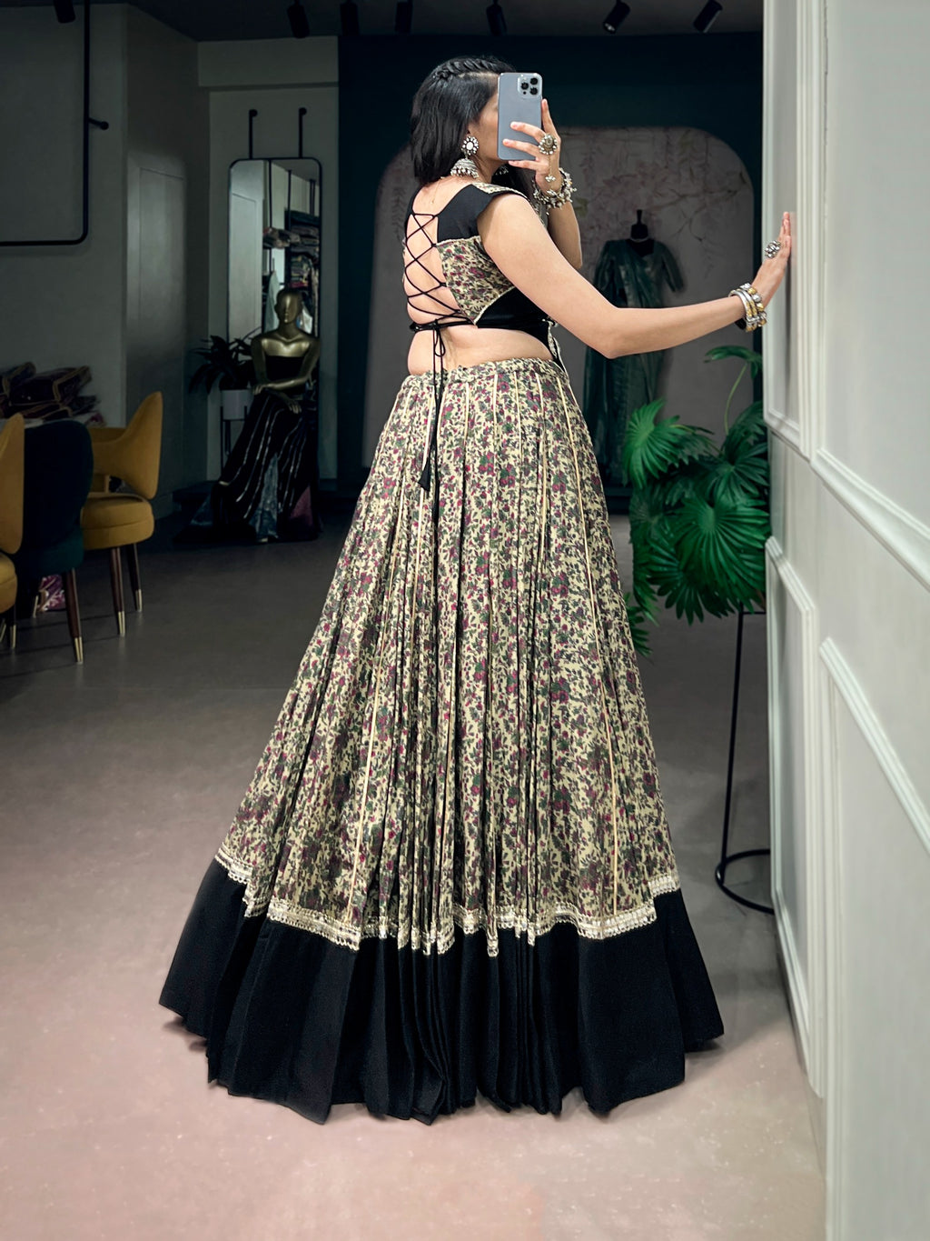Chanderi Cotton Real Mirror Lace Lehenga Set | Tulip Designer
